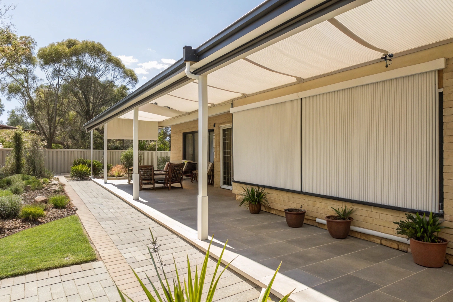 Custom outdoor patio living space built by Adelaide patio builders
