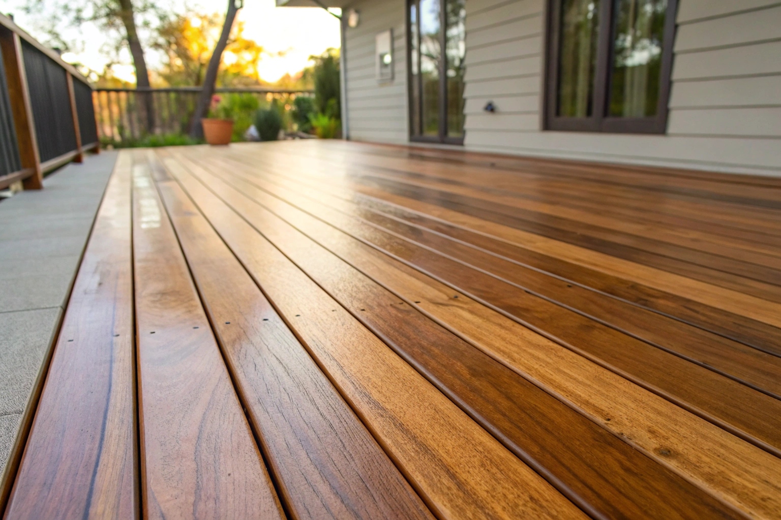 Close up of Spotted Gum decking boards with natural grain detail