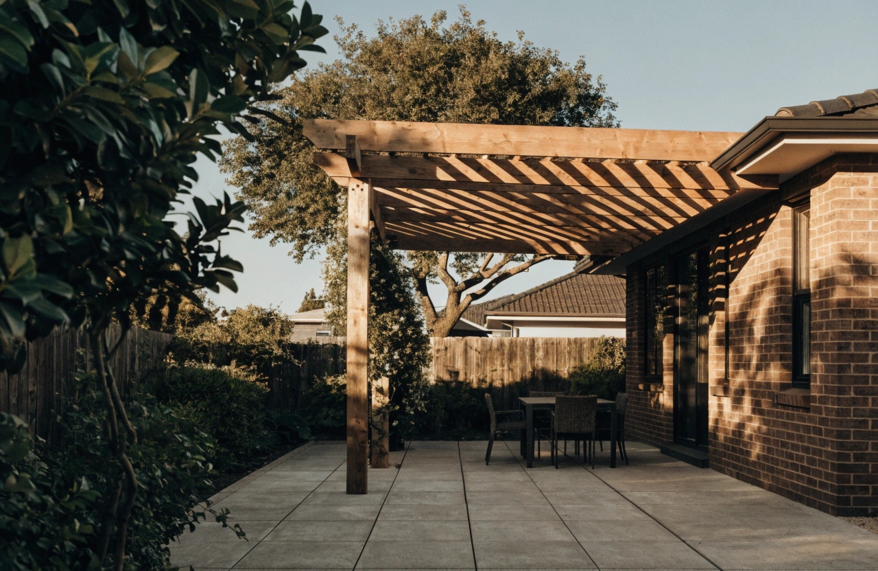 Timber attached pergola connected to an Adelaide home overlooking a backyard entertaining area