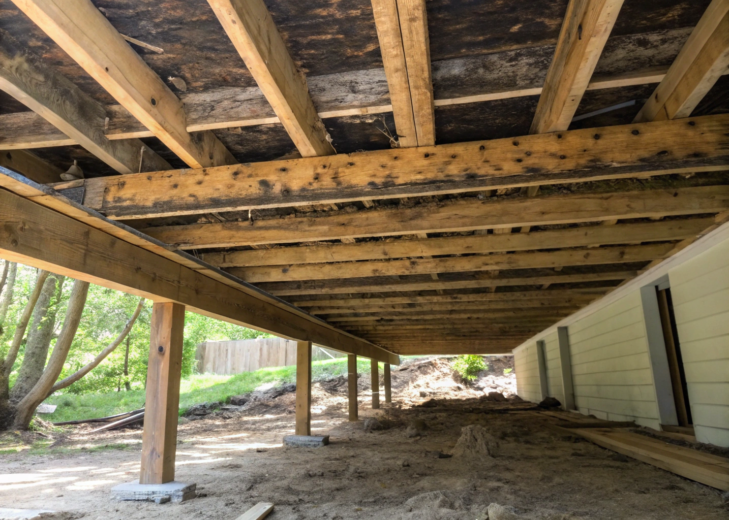 deck subframe inspection showing bearer deterioration