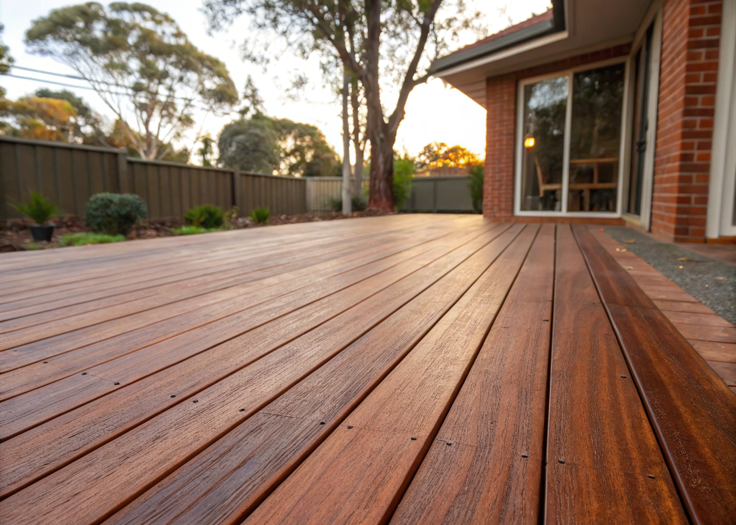 timber-deck-extension-adelaide-matched- Matched merbau timber deck extension Adelaide showing old and new boards after surface restoration