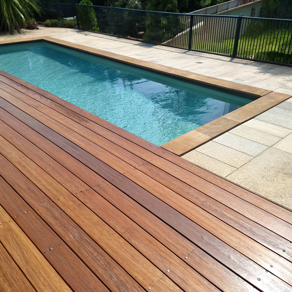 spotted gum timber pool decking with board gapping Adelaide