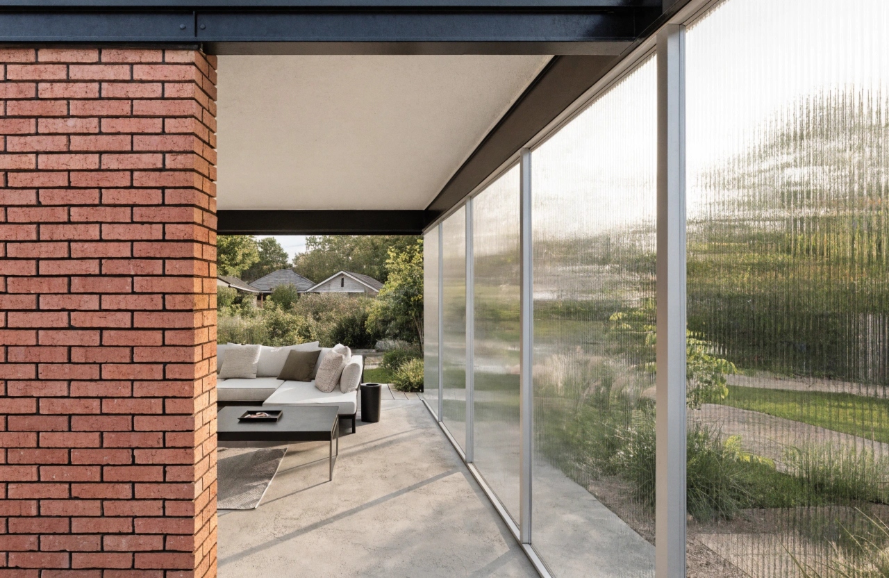 Fixed polycarbonate panel screening enclosing a patio for weather protection at an Adelaide home